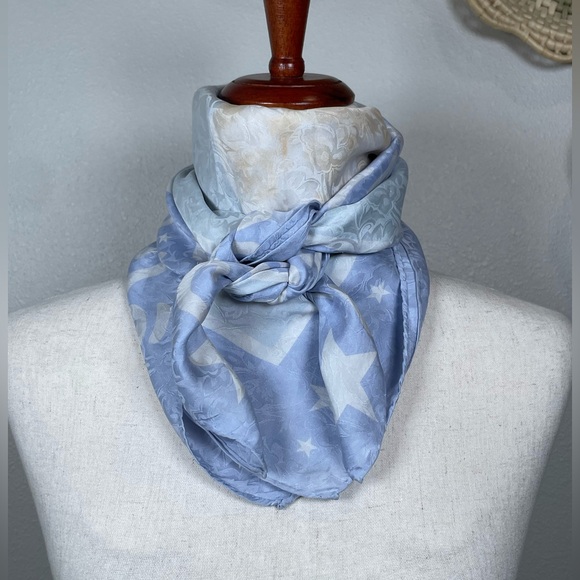 Wyoming Traders 100% Silk Scarf Light Blue Western Cowboy Coastal Cowgirl Bronco - Picture 6 of 10